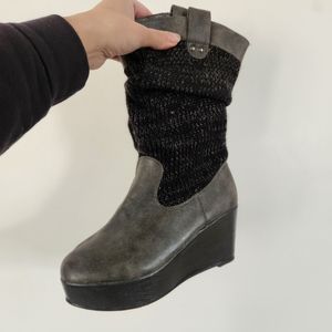 Women's Muk Luks Platform Y2K Sweater Boots, Grey, Size 8